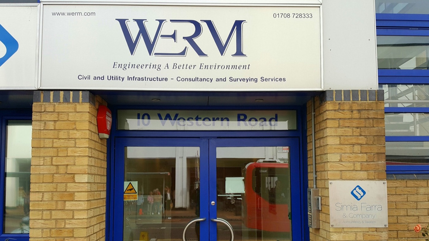 The WERM office entrance at 10 Western Road, Romford, with the WERM sign above the door